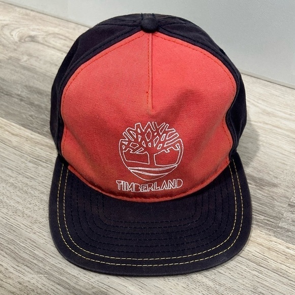 Timberland Cotton Flat Bill Trucker Hat Red Blue Adjustable One Size OSFM - Picture 4 of 9